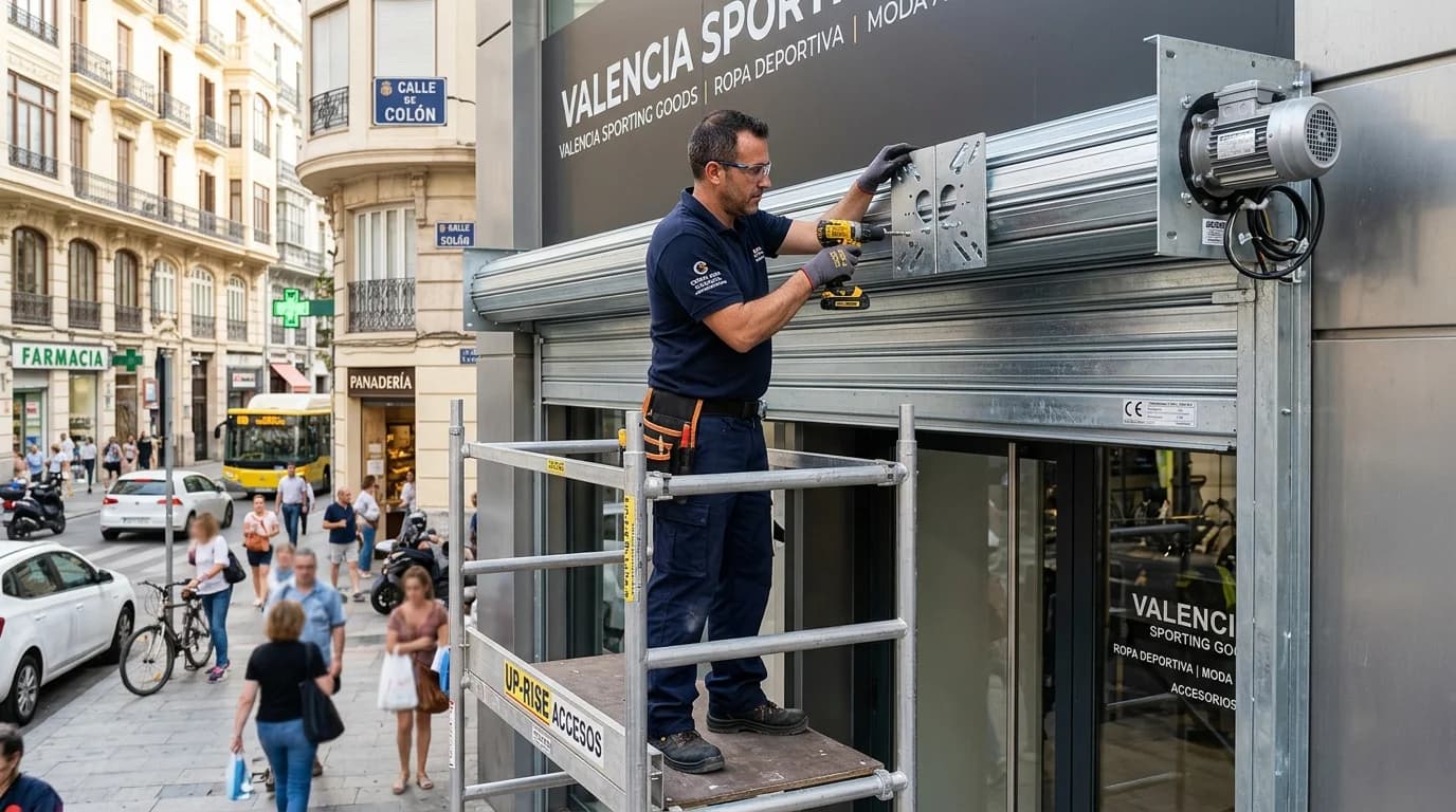 Instalación y motorización de persiana comercial en calle de Valencia